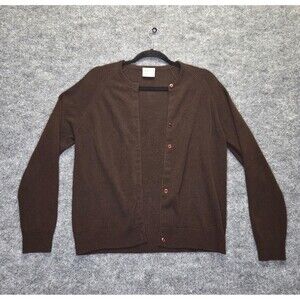 Vintage St Michael Cardigan Sweater Womens 14 Brown Crew Neck Courtelle Knit